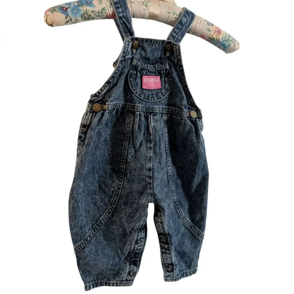 Oshkosh B'Gosh Vintage‎ Infant Girls Acid Wash Denim Baggy Overalls Jeans